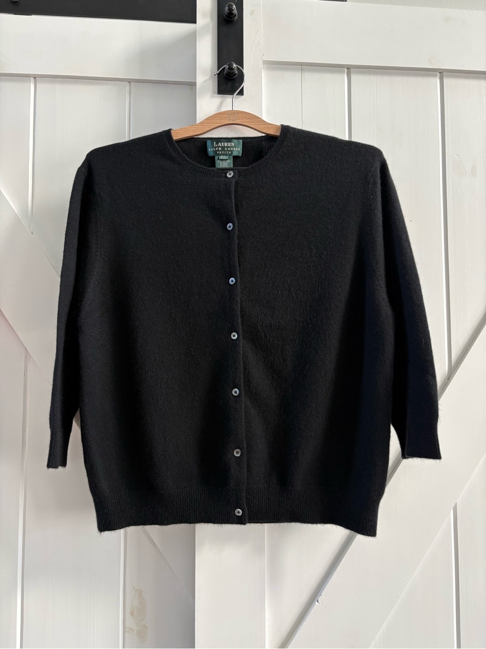 Lauren Ralph Lauren Petite Vintage 100% Cashmere Black Cardigan Sweater